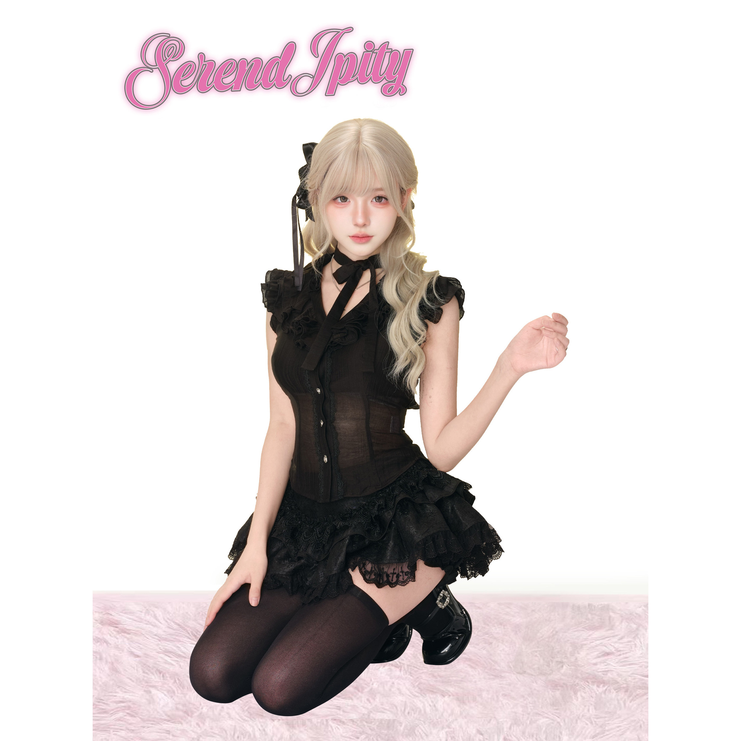 少女椰子 见习魔女 秋冬两件套女黑微透上衣+黑色蕾丝蛋糕裙+披肩,淘宝优惠券,粉丝福利购,淘宝优惠卷