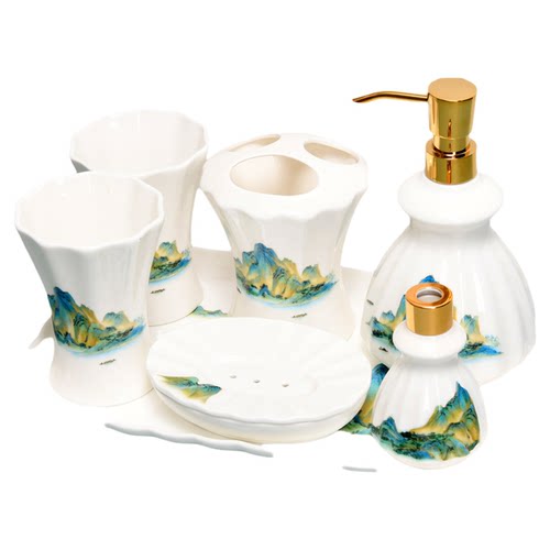莲之莲欧式陶瓷刷牙漱口杯牙具卫生间洗漱套装浴室轻奢卫浴五件套 - 图3