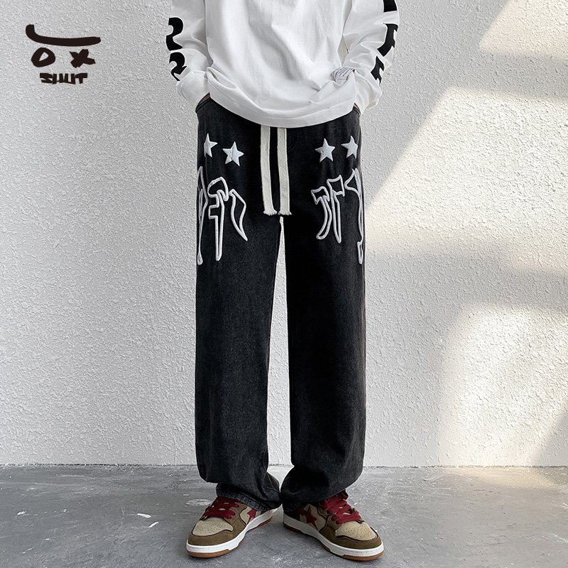 shut气泡符文字母星星春秋季长裤 SHUT服饰牛仔裤