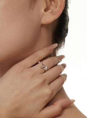 BOONEE音符镶钻开口戒