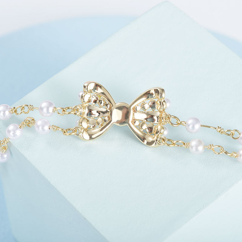 简梵洛女夏白色珍珠蝴蝶结感锁骨链 简梵洛项链