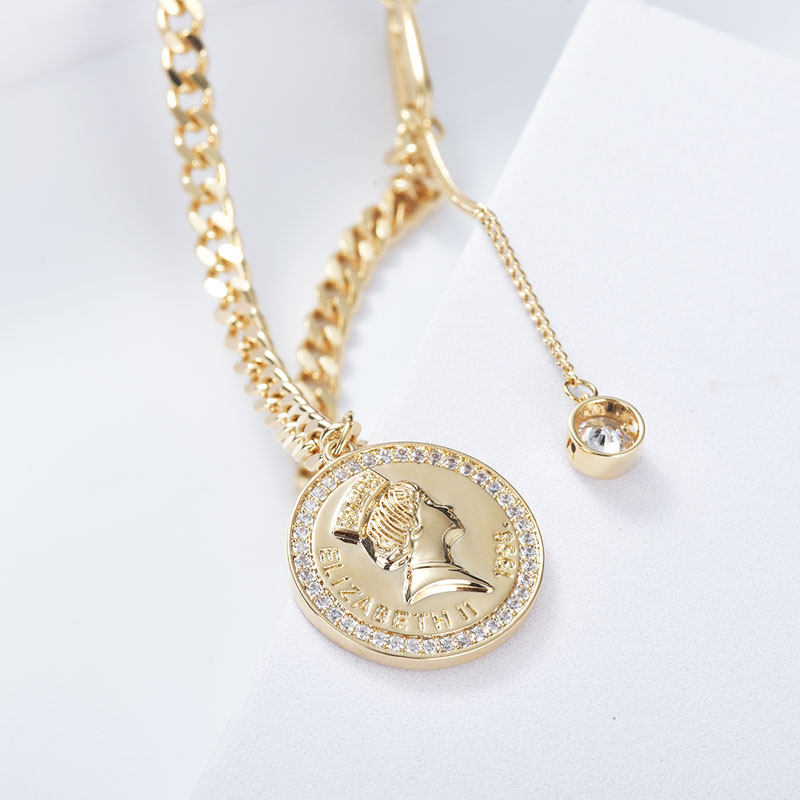 简梵洛欧美设计感嘻哈女金币吊坠 简梵洛项链