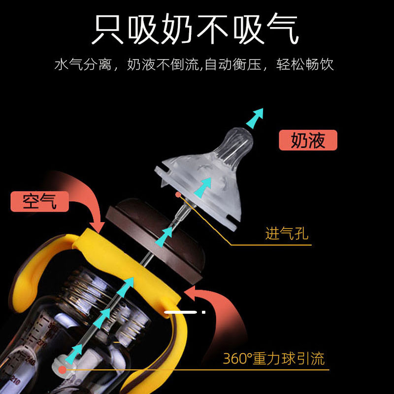 大宝宝耐摔ppsu吸管奶瓶鸭嘴宽口径防胀气1-2-3岁以上6个月儿童