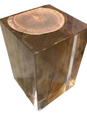 茶室铂晶透明茶墩水晶木墩坐墩坐凳边几软装工艺品家居家具定制