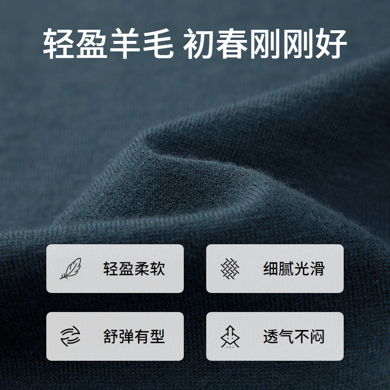 【超轻羊毛】EMZ鄂尔多斯 24春季新款抑菌轻暖翻领羊毛衫男