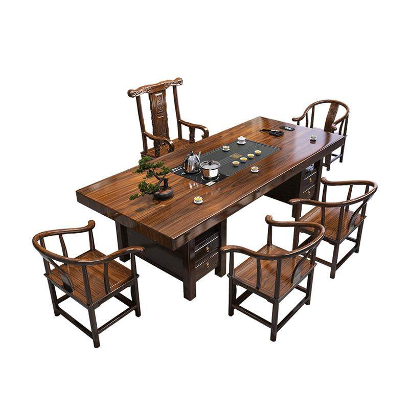 实木原木大板茶桌椅组合一桌五椅新中式办公室泡茶桌简约家用茶台,淘宝优惠券,粉丝福利购,淘宝优惠卷