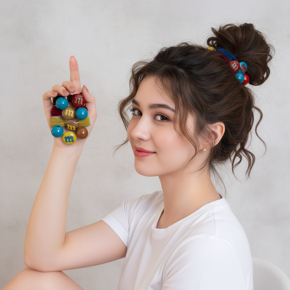 日韩纯色珠子橡皮筋女新款简约可爱头绳不勒发无扎痕丸子头发饰 - 图0