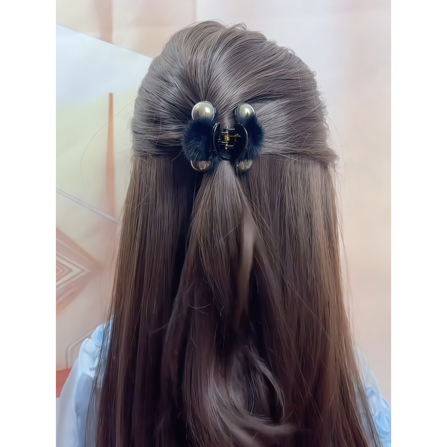 珍珠毛球半扎发抓夹女秋冬毛毛后脑勺盘发发夹刘海夹马尾夹子头饰,淘宝优惠券,粉丝福利购,淘宝优惠卷