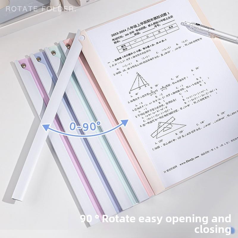 旋转拉杆文件夹A4纸张存储文件夹测试回形针拉杆夹测试纸张组织者文件夹拉杆夹旋转活页夹小学生特别透明插入 - 图0
