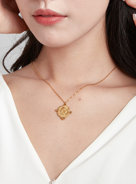 复古金币头像项链宫廷风吊坠