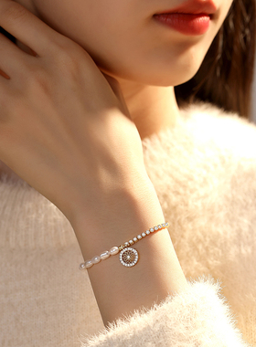 小米粒淡水珍珠罗盘手链个性手饰