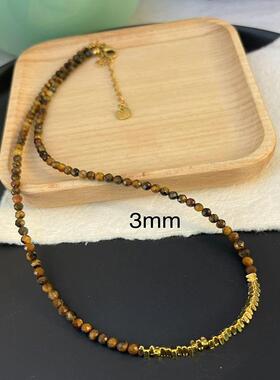 爆款极细切面天然虎眼石项链金色碎银复古百搭高级感小众锁骨链