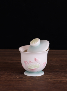 百轩陶瓷荷花圣水杯供奉摆件