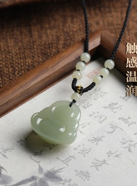 天然和田玉佛公吊坠项链