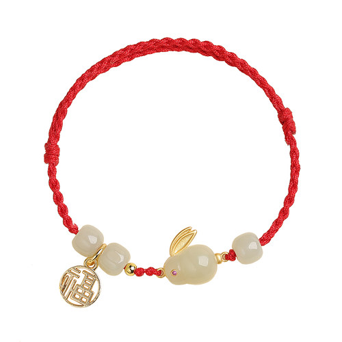 和田玉玉兔手链月亮转运珠好运红绳编织手绳兔年本命年手链女款 - 图3