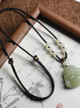 天然和田玉佛公吊坠项链