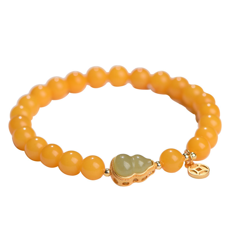 招财女天然蜜蜡和田玉葫芦手串手链 若慕手链