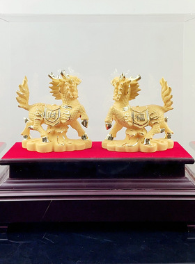 麒麟摆件绒沙金八卦财富双麒麟一对摆件 创意家居开业办公室礼品
