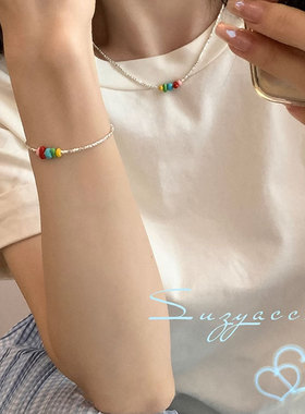 S925纯银彩色珐琅碎子手链
