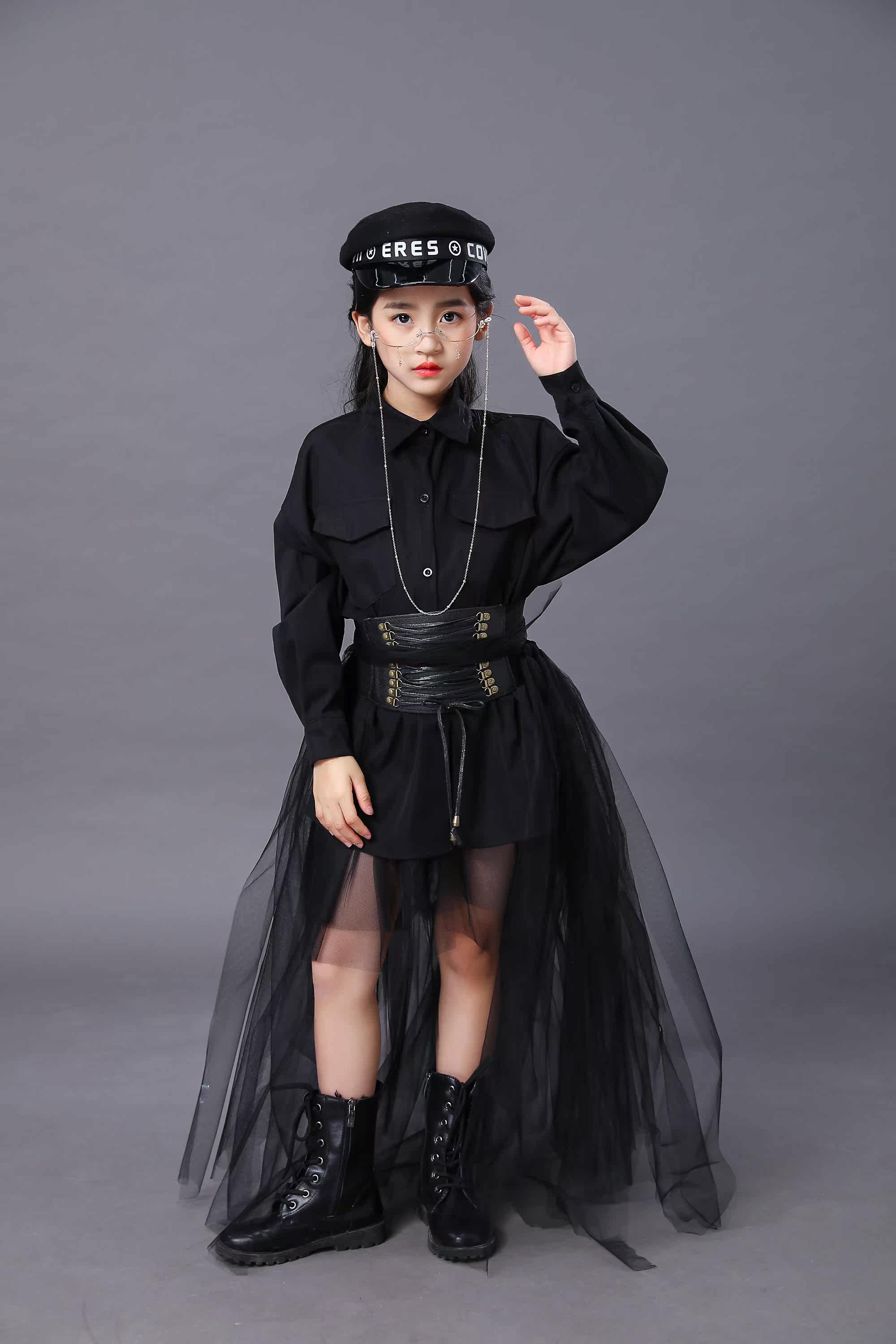 女童走秀西装t台走秀服装儿童模特走秀潮服个性时尚演出服拍摄模