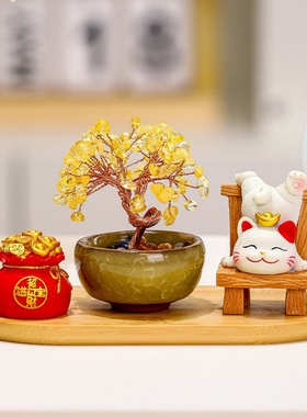 发财树黄水晶招财猫客玄关摆件