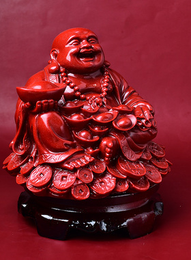 天然朱砂弥勒佛摆件大肚笑脸佛摆件开业家用招财家用佛堂供奉弥勒