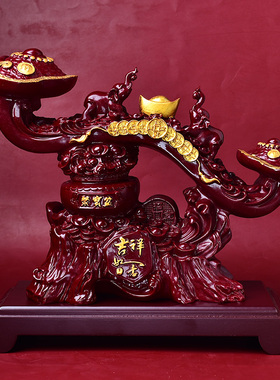 天然朱砂吉祥如意聚宝盆招财摆件中式客厅电视柜酒柜博古架装饰品