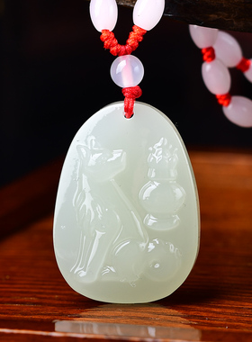 贵犬乘舟吉贵宏和田玉吊坠属兔人2026马年吉祥物男女生肖兔佩戴物