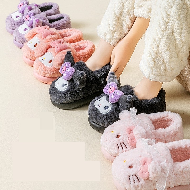三丽鸥女童棉拖鞋包跟秋冬季女孩家居室内防滑凯蒂猫儿童毛绒棉鞋,淘宝优惠券,粉丝福利购,淘宝优惠卷