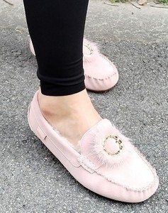 JUMBO简帛澳洲羊皮毛一体羊毛休闲女鞋豆豆鞋牛皮帮面圆头坡跟