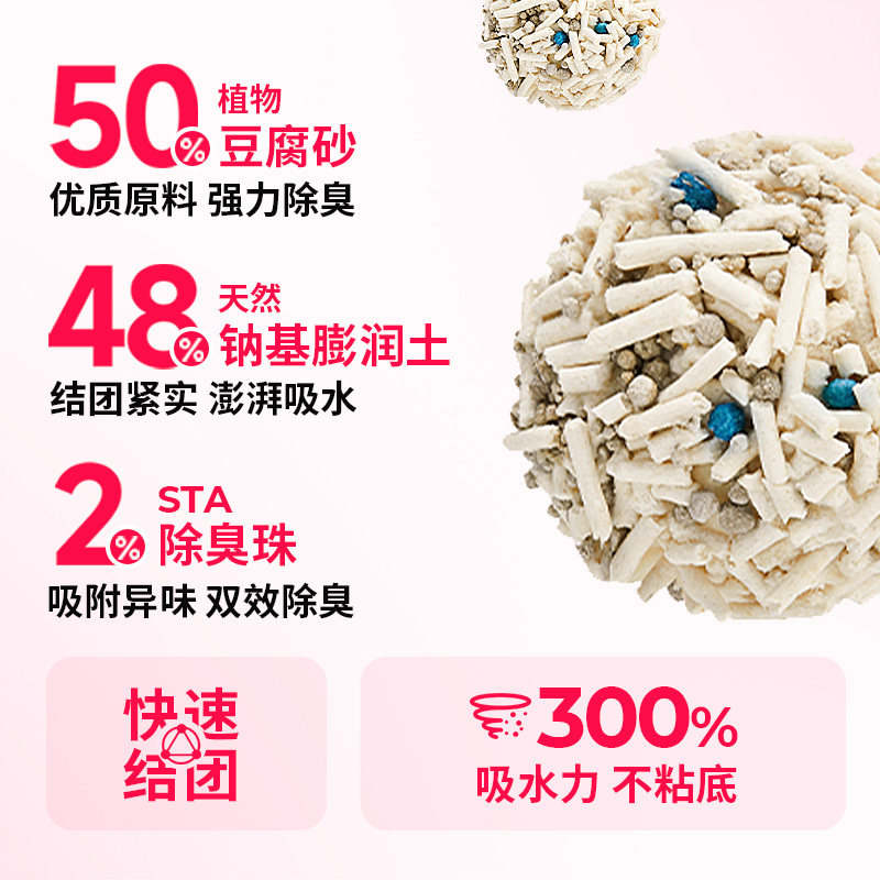 肉垫桃气豆腐混合猫砂膨润土去味除臭低尘结团划算囤货实惠装,淘宝优惠券,粉丝福利购,淘宝优惠卷