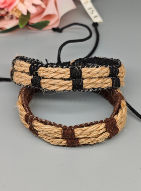 复古个性手工编织麻绳手链欧美网红抽绳时尚可调手环小众粗糙质感