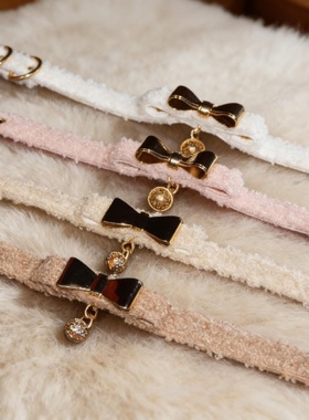 Puppy毛绒铃铛项圈女秋冬美拉德蝴蝶结牵引choker泰迪甜美颈圈