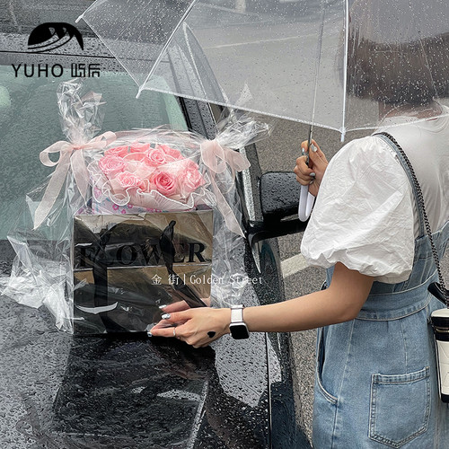 屿后 花束防尘防水透明袋鲜花花束花盒花篮配送袋花店包装资材 - 图1