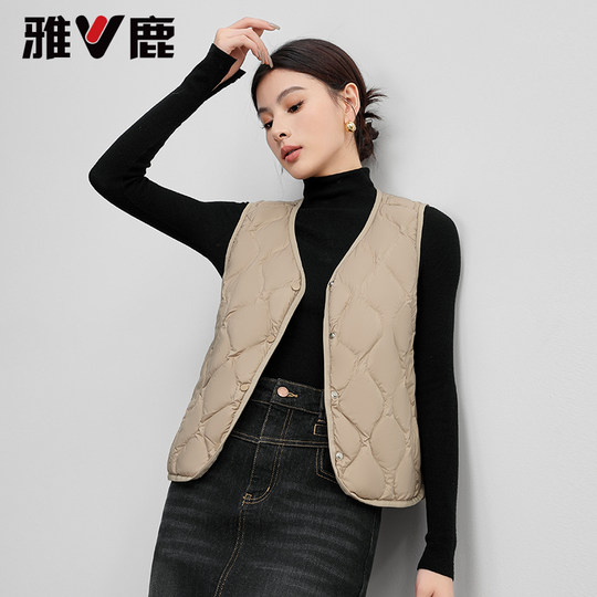 雅鹿轻薄羽绒马甲内胆背心女2025冬季新款保暖短款大衣内搭马夹女