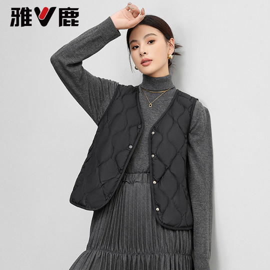 雅鹿轻薄羽绒马甲内胆背心女2025冬季新款保暖短款大衣内搭马夹女