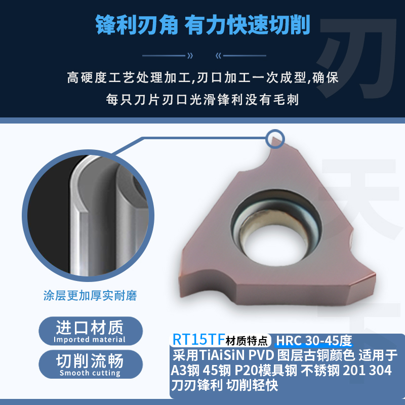 数控立卡簧槽反刀片TGF32L-195/220/265浅槽切槽刀片不锈钢车刀 - 图2