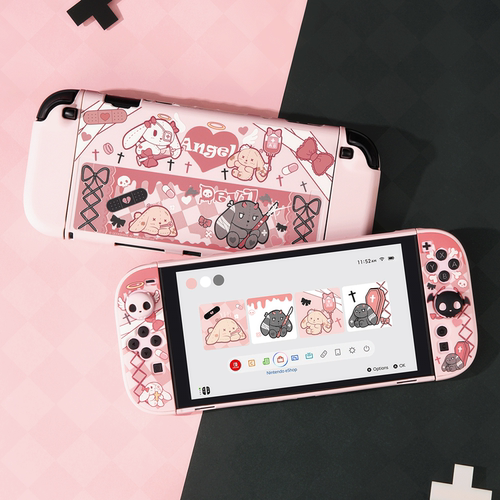 极想switch2保护壳oled保护套ns2全包硬壳可插底座外壳收纳包Joycon手柄套卡通游戏机壳卡盒全套配件哥特兔 - 图3