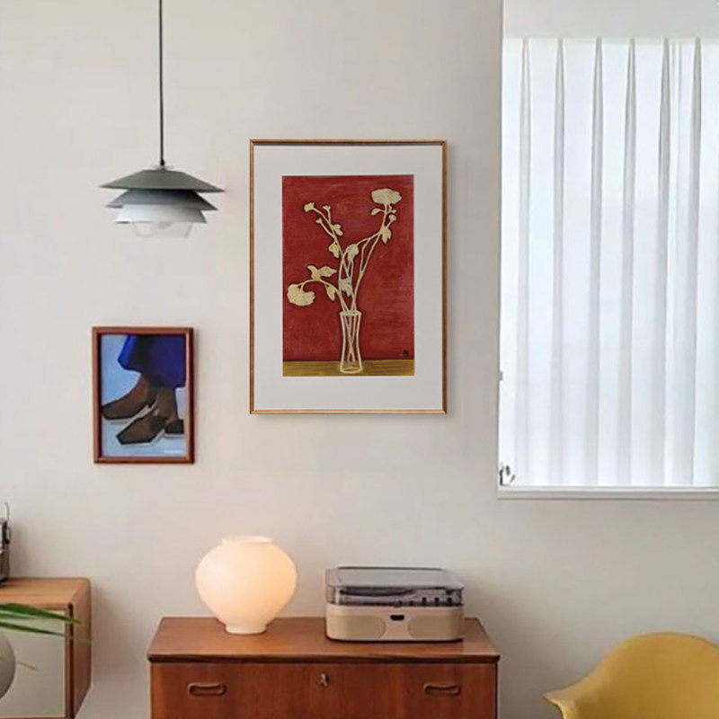 伽罗生活西方画《黄桌上的菊花花瓶》常玉花卉静物沙发装饰挂画,淘宝优惠券,粉丝福利购,淘宝优惠卷