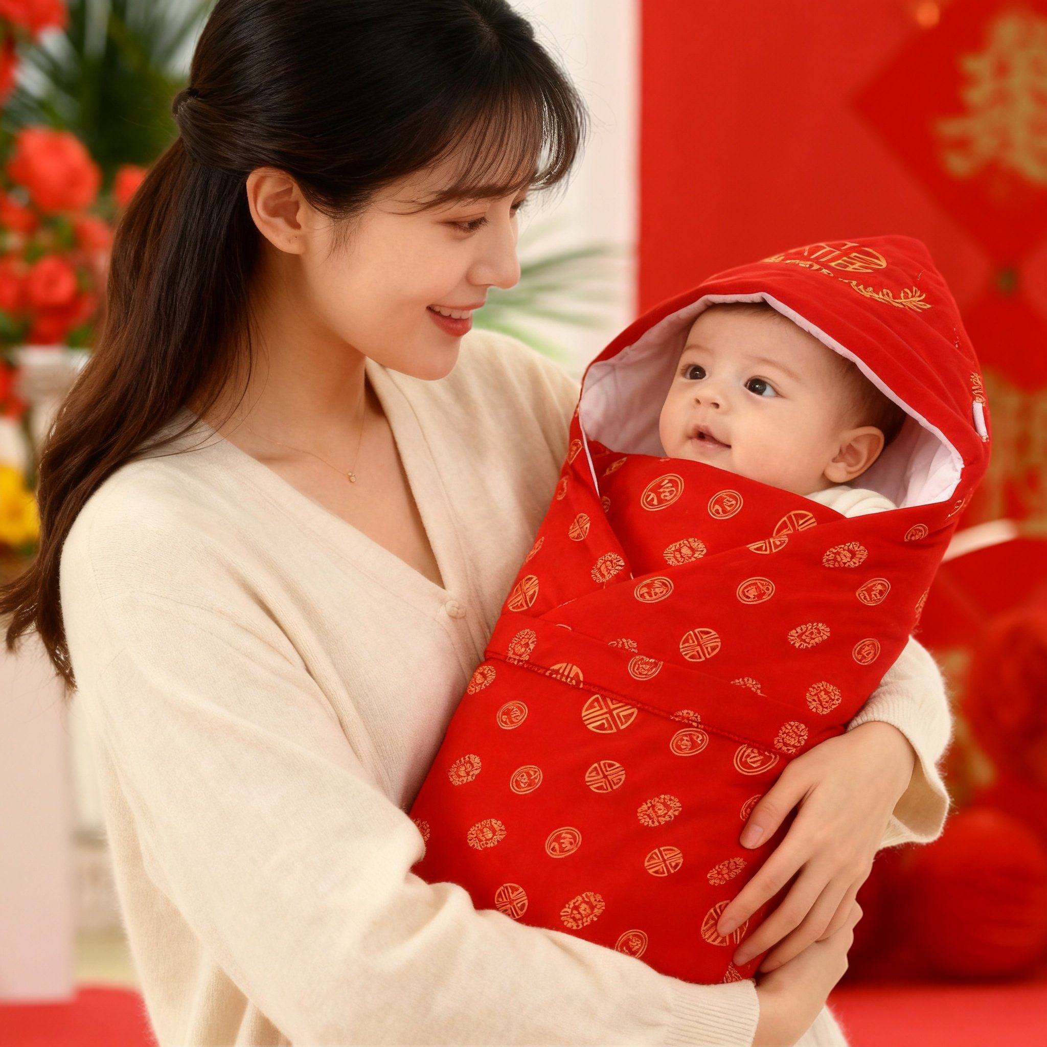 新生儿大红色纯棉抱被百福抱被包单婴儿包单裹布喜庆单层棉毛抱被,淘宝优惠券,粉丝福利购,淘宝优惠卷