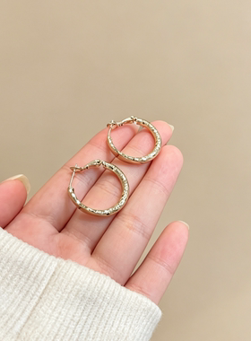轻奢简约款时尚咖金色纹理耳环女