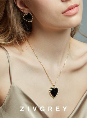 【Kimi推荐】黑玛瑙爱心耳钉项链