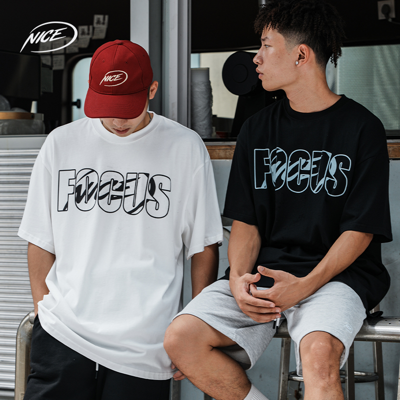 NICEID NICE FOCUS圆领运动美式T恤百搭潮流宽松小领口短袖男女 - 图2