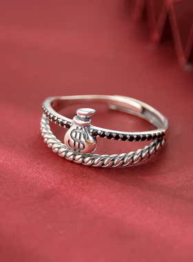 925银复古钱袋戒指时尚个性新款