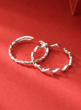 925银波浪麻绳戒指简约中食指戒