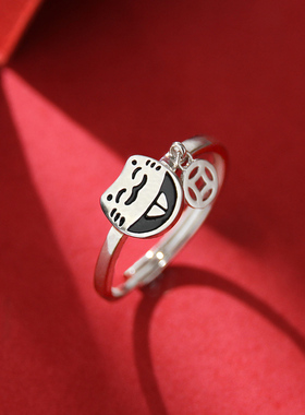 925银复古招财猫戒指时尚送礼物
