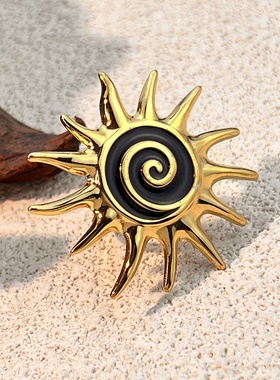 2026欧美风尚轻奢钛钢螺纹贝壳小众设计太阳花指环女士潮流个性