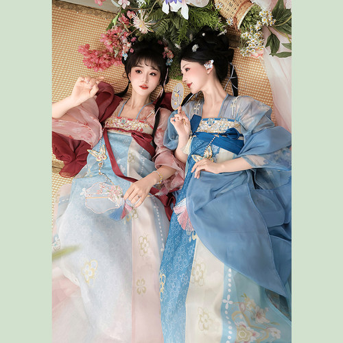 花槿轩原创 花满园 唐制汉服女对襟衫齐胸破裙日常仙气夏季姐妹款 - 图3