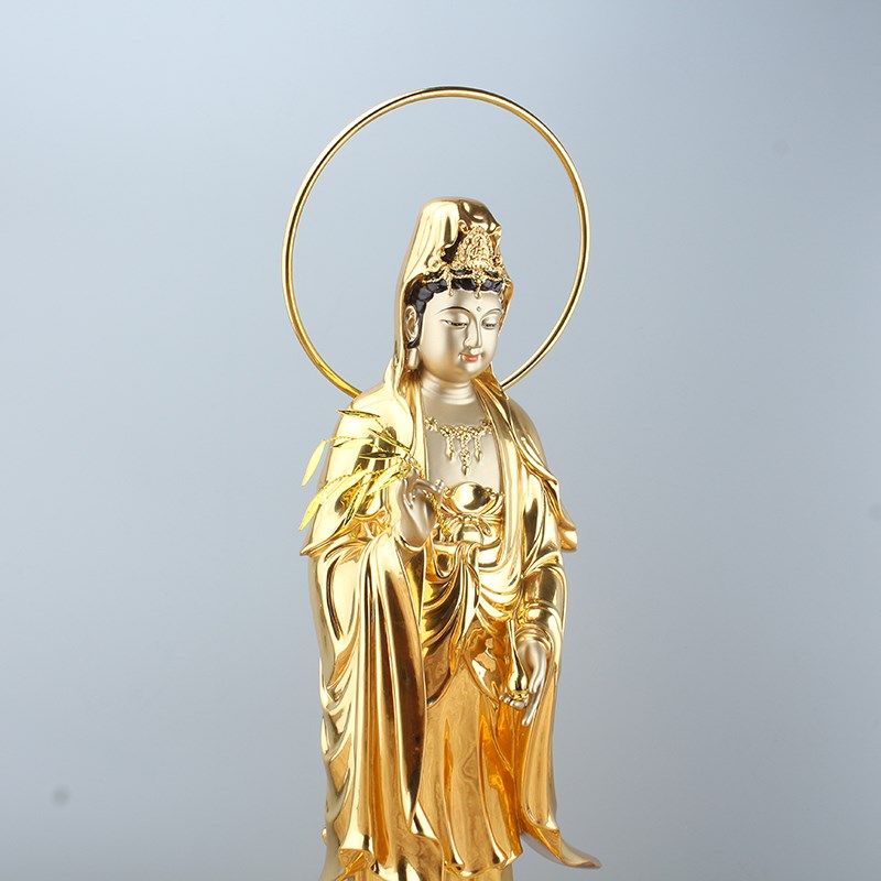 贺玉吉西方三圣摆件纯铜贴金佛像 贺玉吉摆件