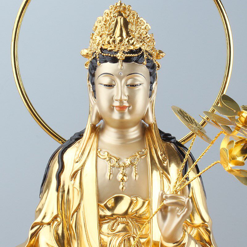 贺玉吉西方三圣摆件纯铜贴金佛像 贺玉吉摆件